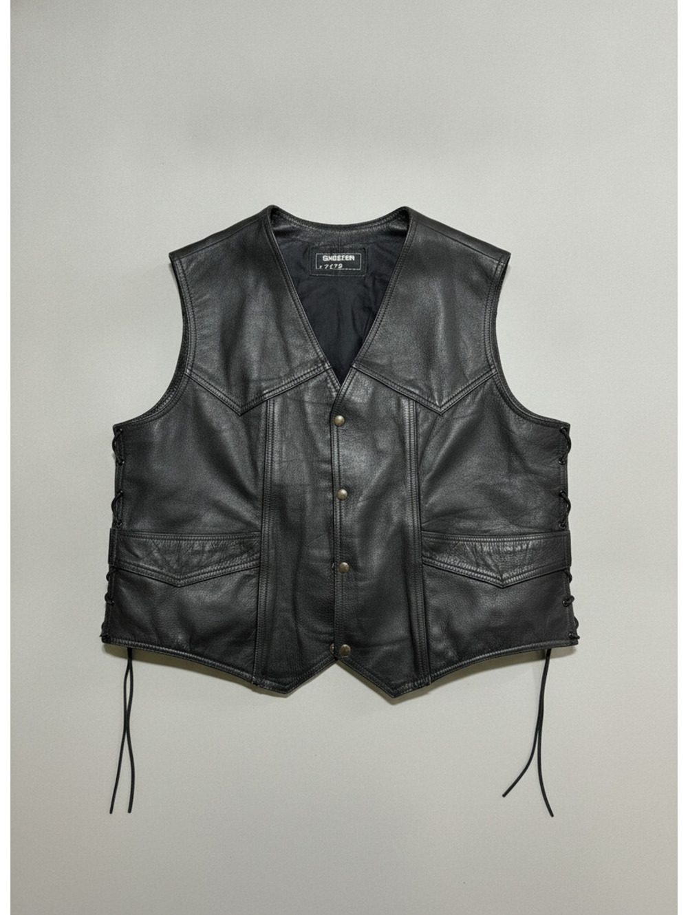 Vintage Shifter 747B Black Leather Western Biker Vest Lace Up Snap Front